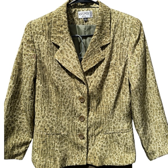 KASPER Women’s Two Piece Suit Jacket and Skirt Snake Skin Pattern Green Size 12 - Picture 4 of 15